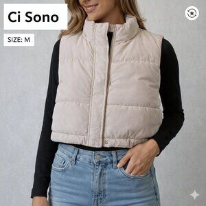 CI Sono Stylish Cropped Puffer Vest, Quilted Design, Size M